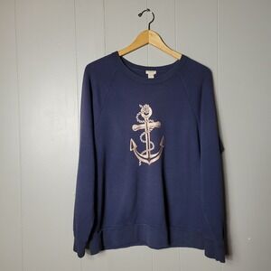 J CREW NAVY BLUE ANCHOR SWEATSHIRT 100% COTTON WOMENS SIZE LARGE
